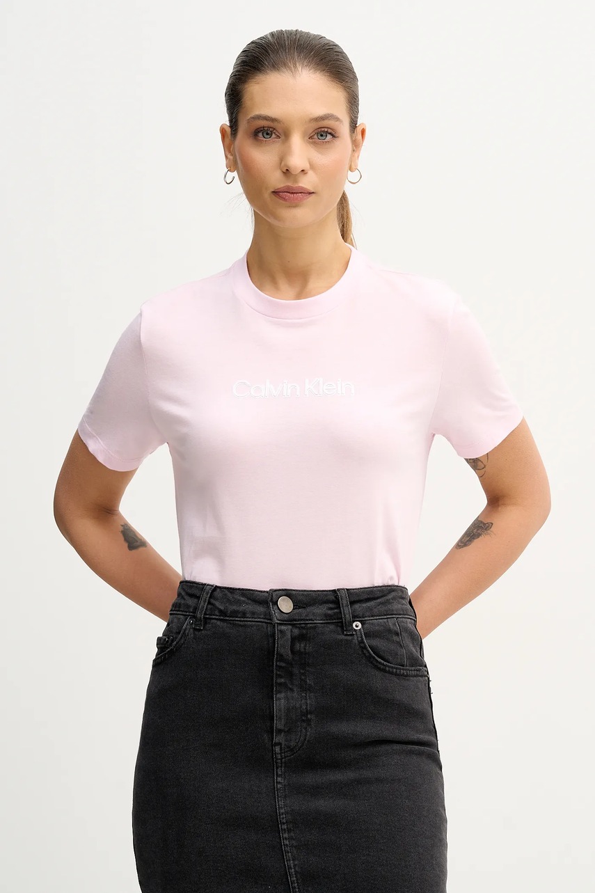 Levně Bavlněné tričko Calvin Klein Jeans dámské, růžová barva, LV047E821G