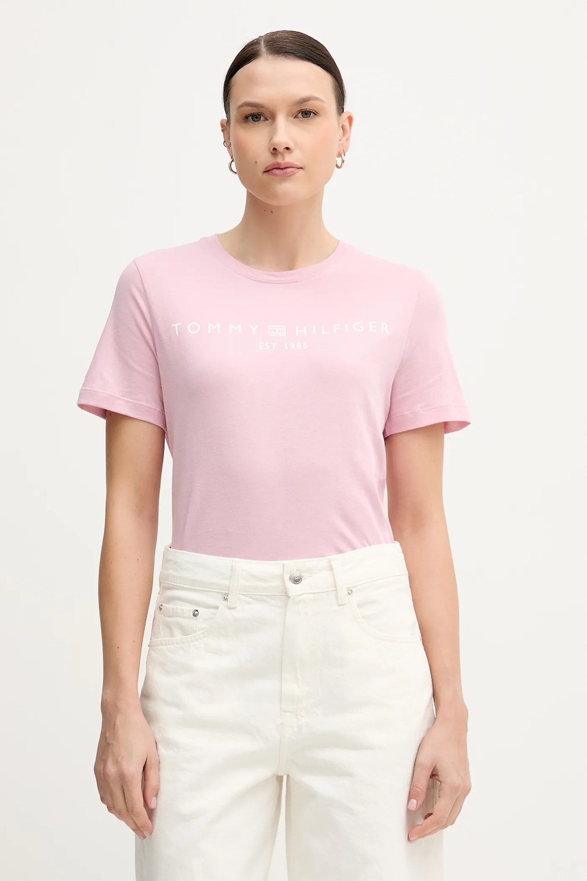 Βαμβακερό μπλουζάκι Tommy Hilfiger χρώμα: ροζ, WW0WW40276