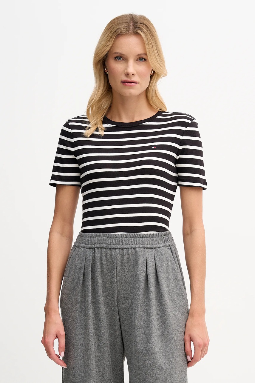 Levně Bavlněné tričko Tommy Hilfiger dámské, černá barva, WW0WW40587