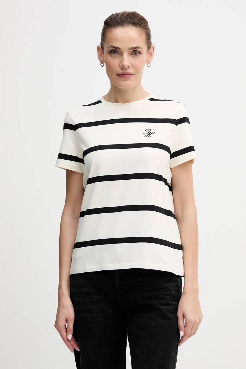 Levně Tričko Tommy Hilfiger dámské, béžová barva, WW0WW47809