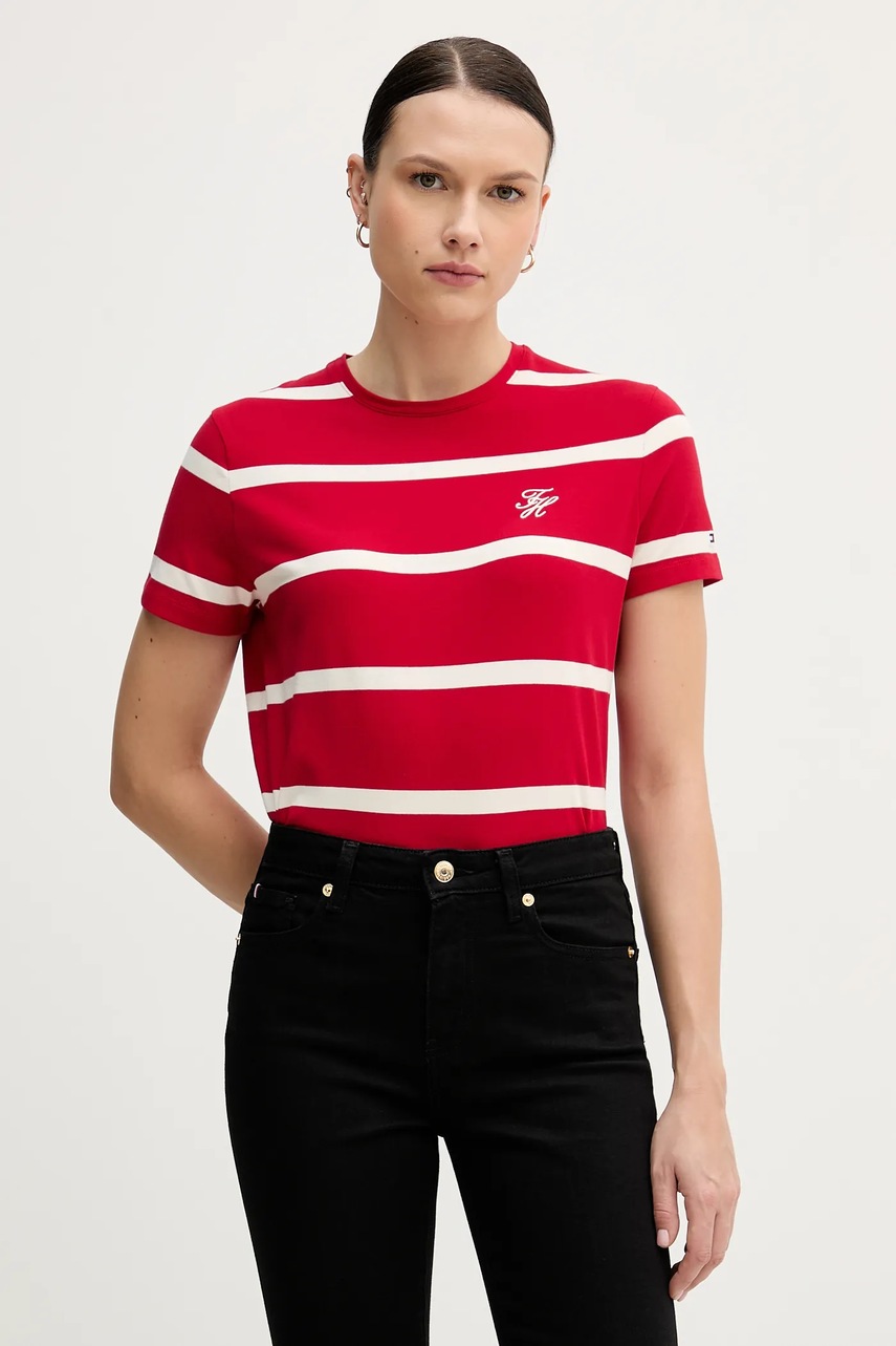 Levně Tričko Tommy Hilfiger dámské, červená barva, WW0WW47809