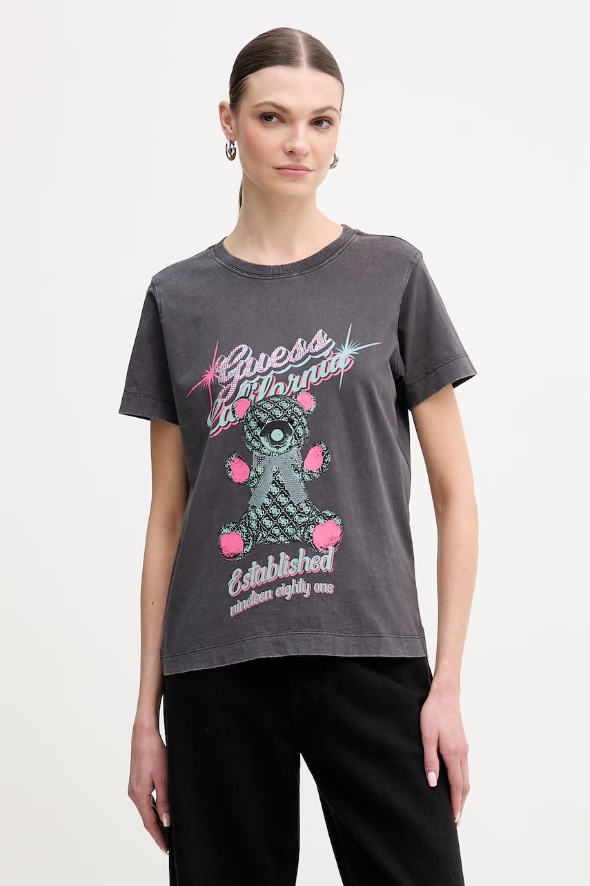 Γυναικείες κοντομάνικες μπλούζες guess σε γκρι