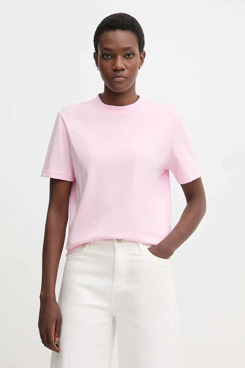 Levně Bavlněné tričko Calvin Klein dámské, růžová barva, LV147C857G