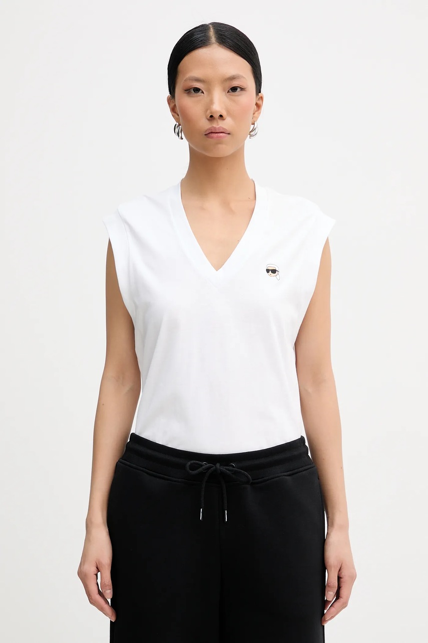Karl Lagerfeld top din bumbac IKON culoarea alb, B1W17036