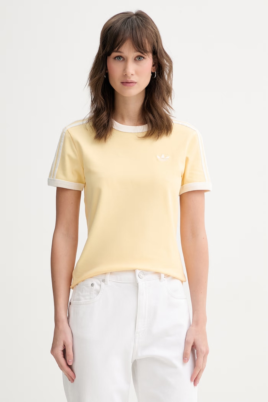 adidas Originals T-shirt damski bawełniany z elastanem żółty KD3682