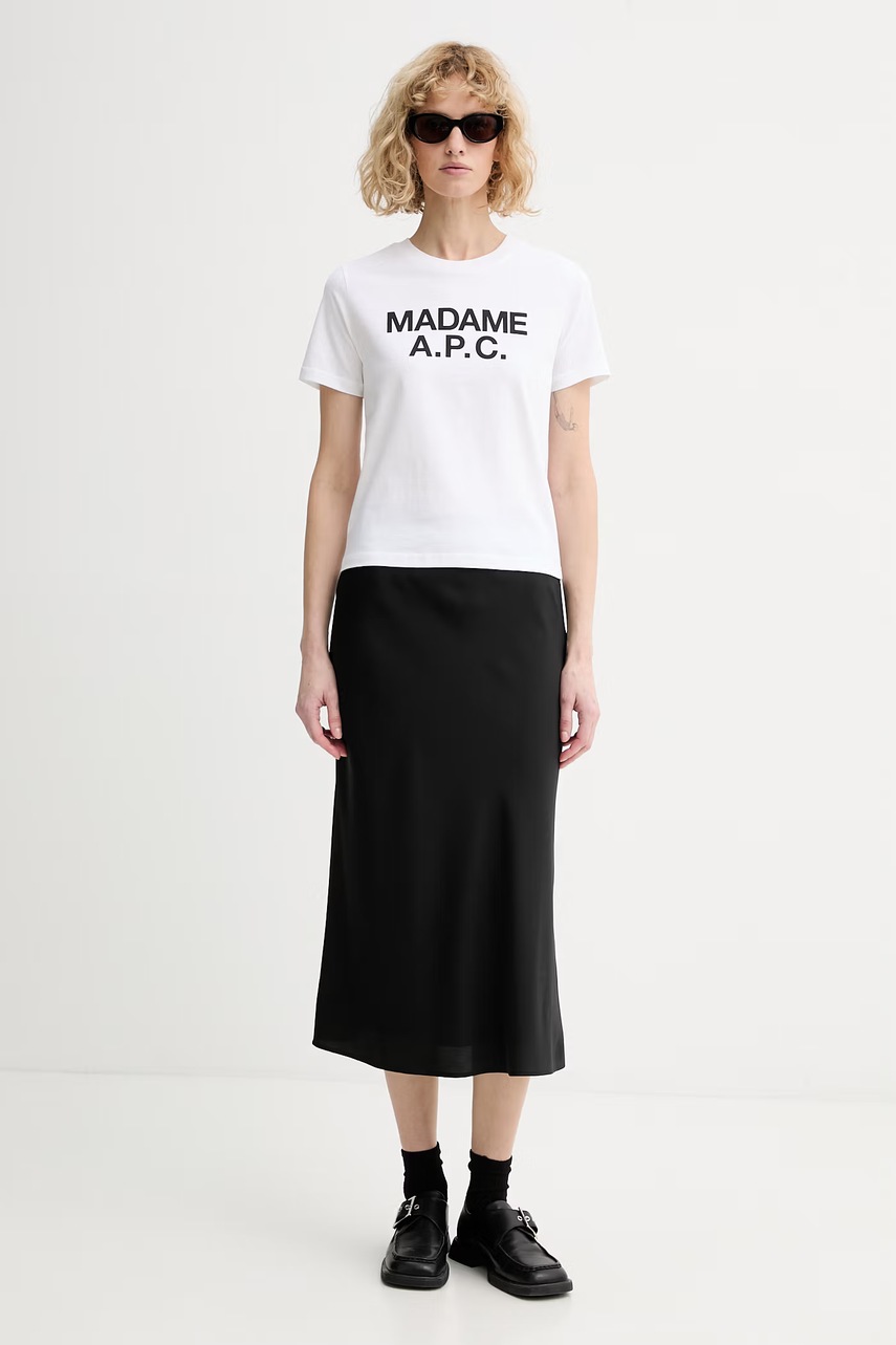 Bavlněné tričko A.P.C. T-SHIRT CROP MANCHE COURTE MADAME APC