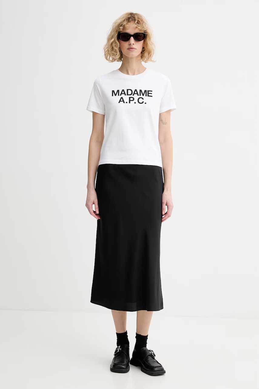 Bavlněné tričko A.P.C. T-SHIRT CROP MANCHE COURTE MADAME APC