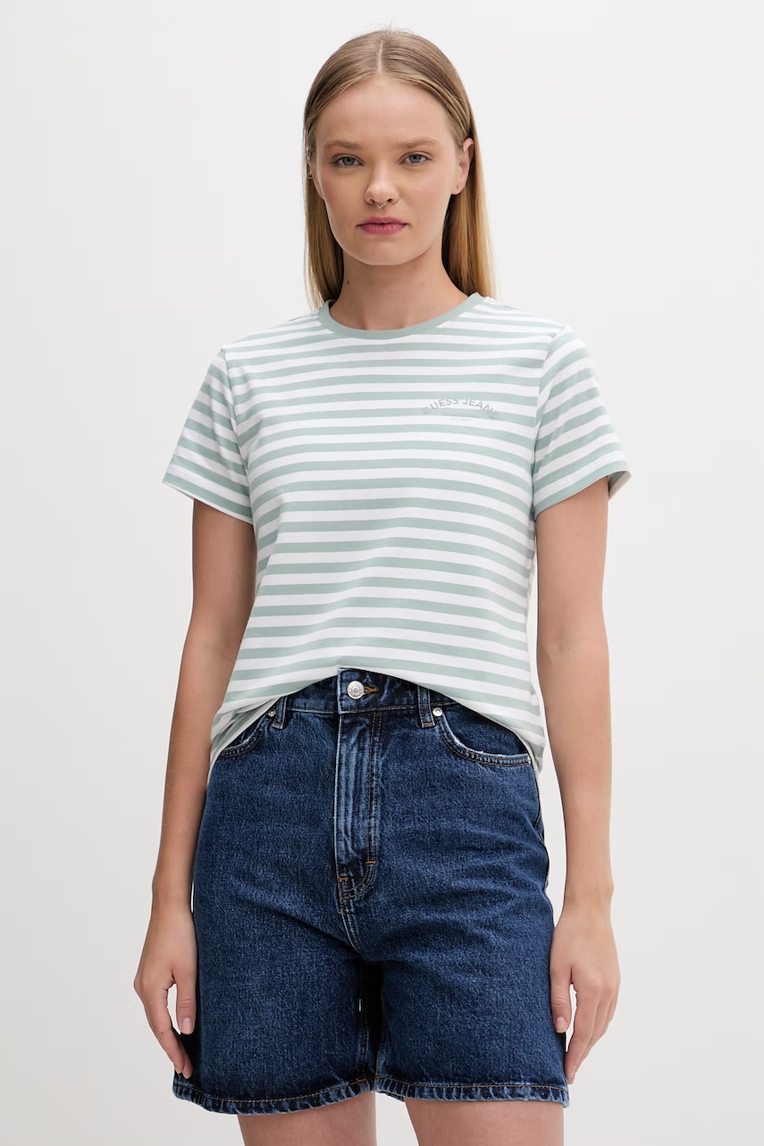 Guess Jeans T-shirt basic damski z bawełną