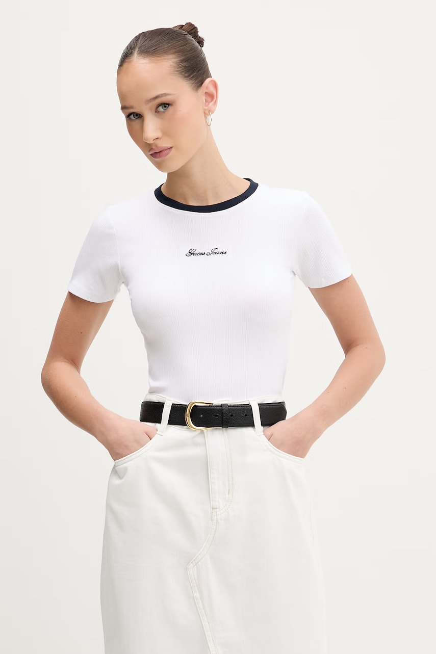 Γυναικείες κοντομάνικες μπλούζες guess jeans σε λευκο