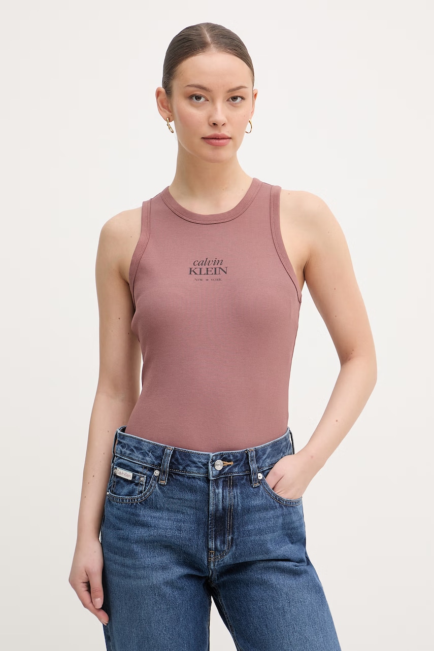 Γυναικείες αμάνικες μπλούζες calvin klein jeans σε καφε