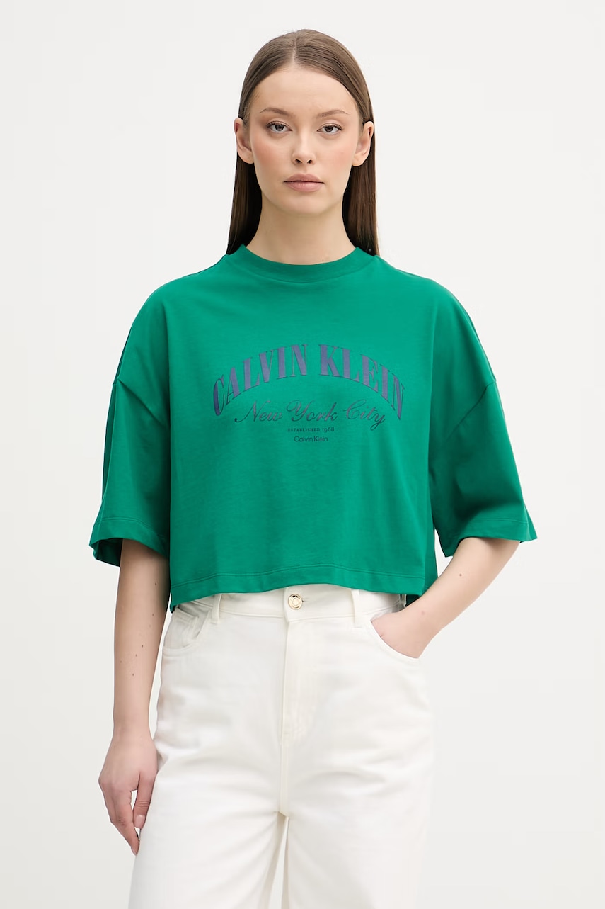 Γυναικείες κοντομάνικες μπλούζες calvin klein jeans σε πρασινο