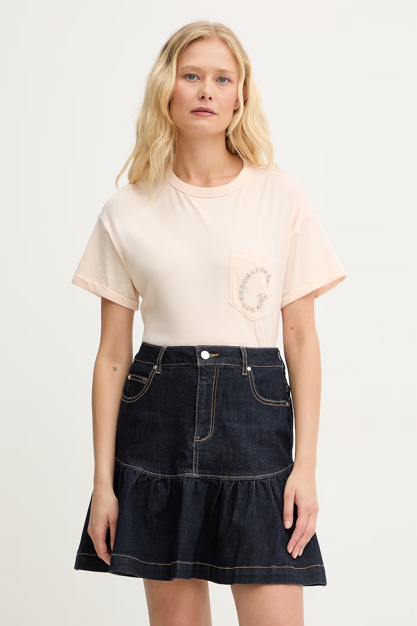 Γυναικείες κοντομάνικες μπλούζες guess σε ροζ