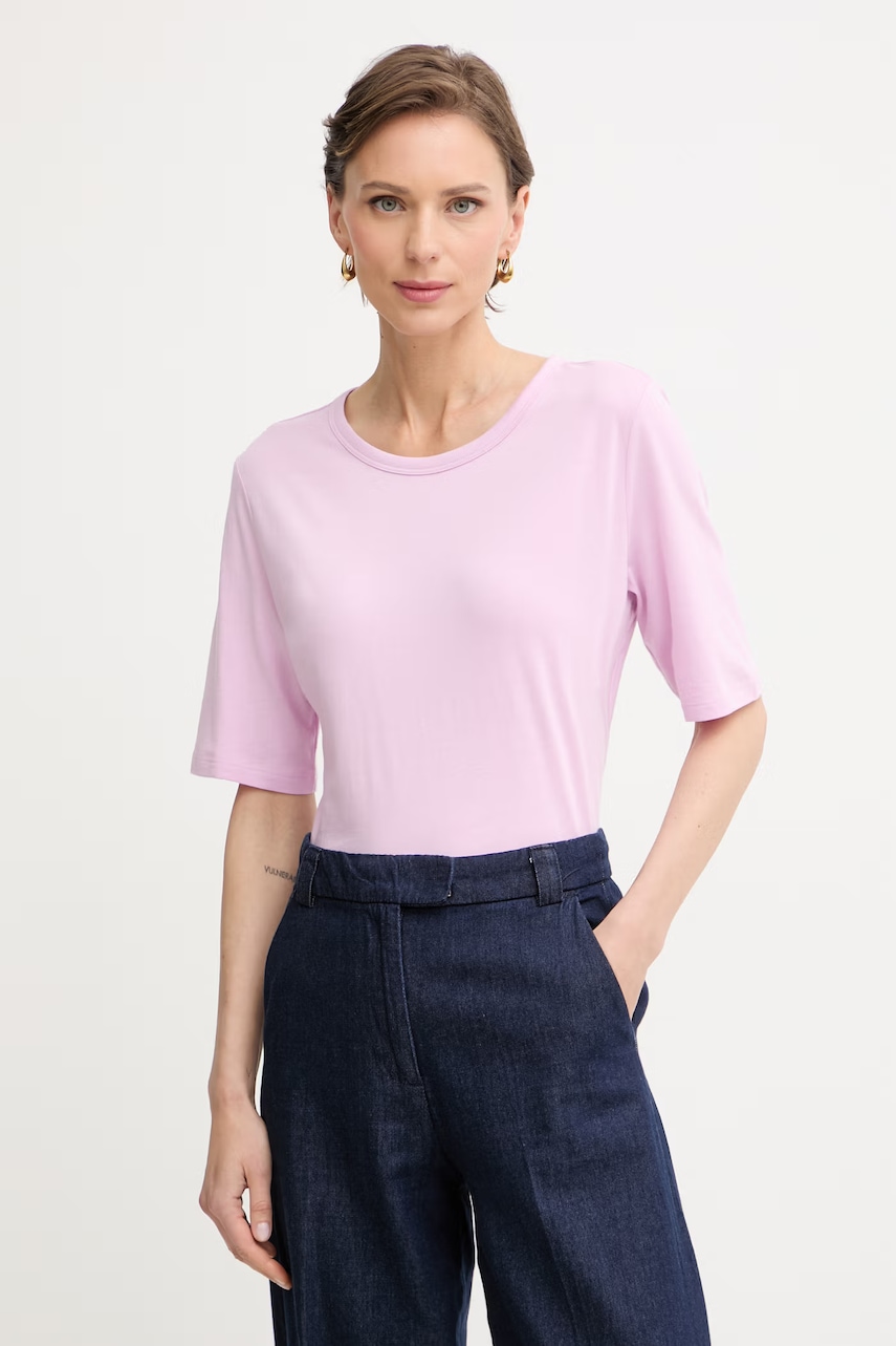 BOSS t-shirt basic γυναικείο με πρόσμιξη μεταξιού Evyta