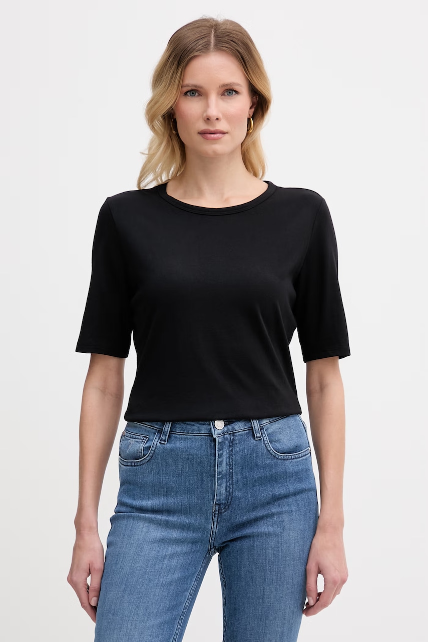 BOSS basic t-shirt γυναικείο με πρόσμιξη μεταξιού Evyta 50561508 μαύρο L,XL,XS,S,M