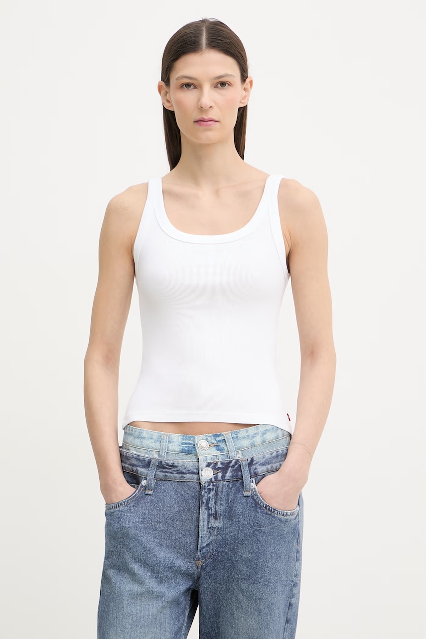 Levi's τοπ γυναικείο ESSENTIAL RIBBED TANK 005IN λευκό L,S,XS,M
