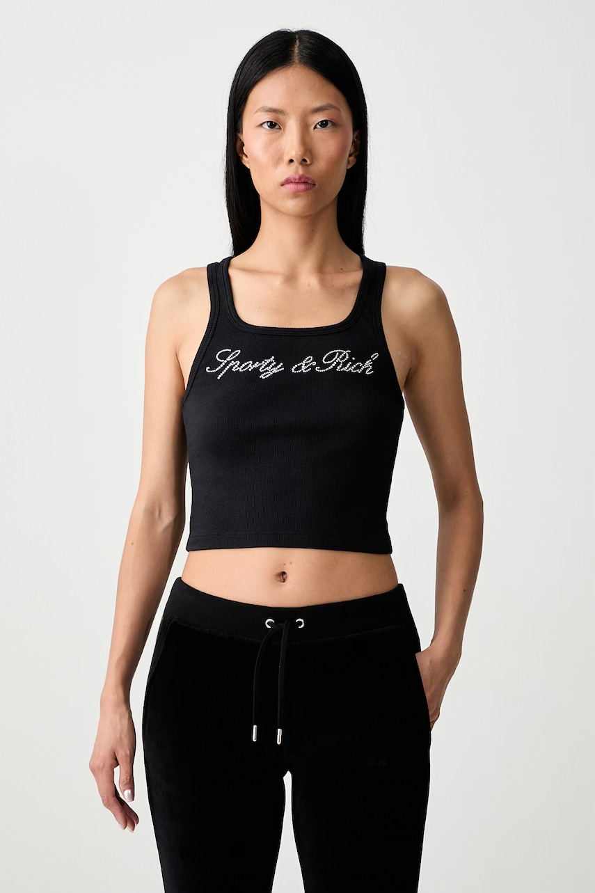 Sporty & Rich Signature Logo Krystal top din bumbac cu elastan pentru femei