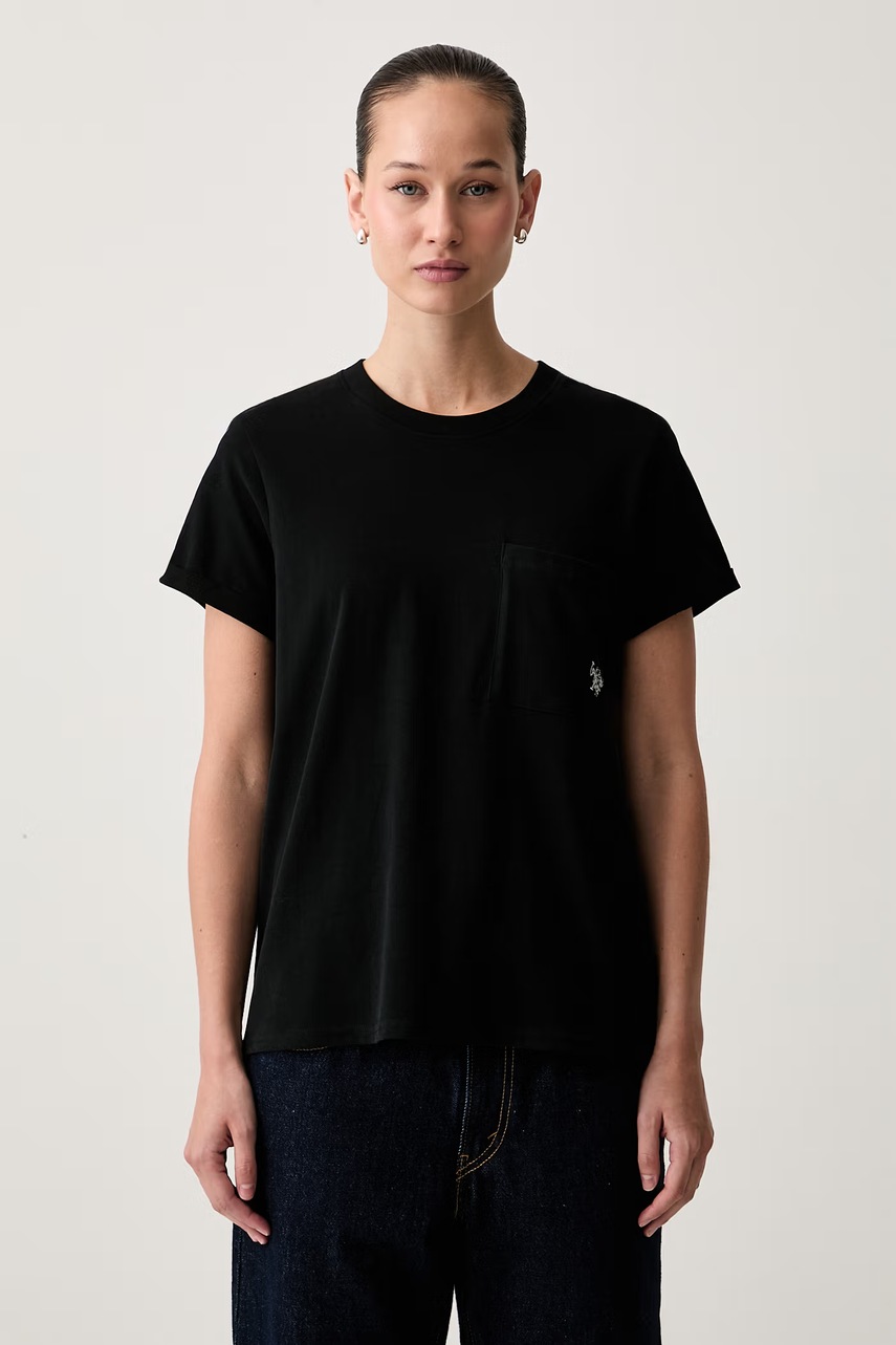 U.S. Polo Assn. T-shirt damski bawełniany Crew Neck Pocket czarny WUP1576