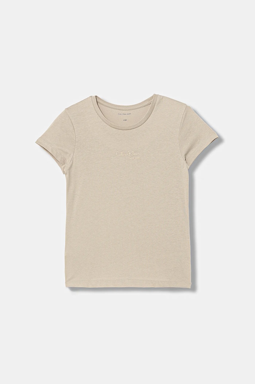 Levně Dětské bavlněné tričko Calvin Klein Jeans šedá barva, IG0IG03061