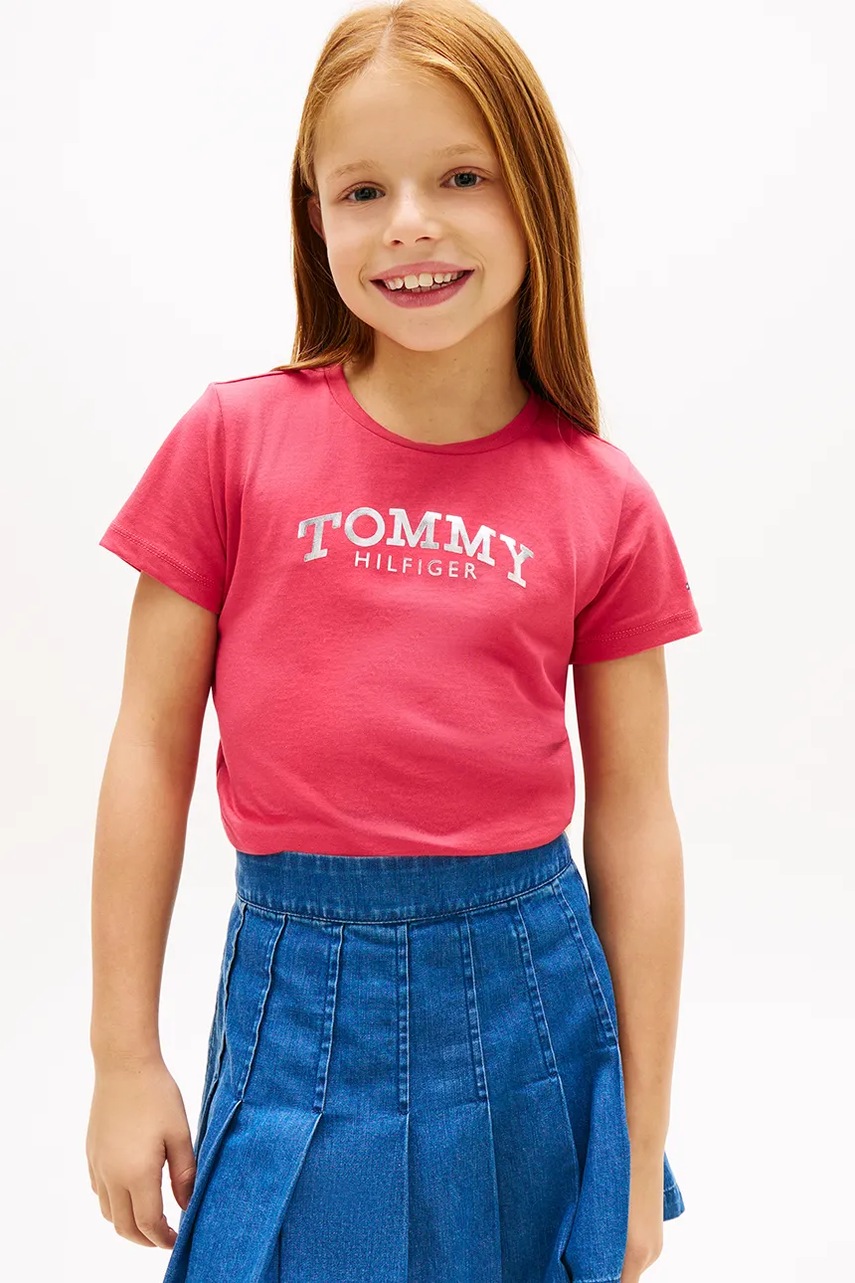 Levně Dětské tričko Tommy Hilfiger růžová barva, KG0KG08974