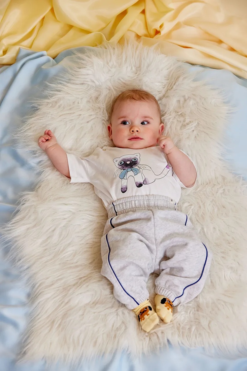 Mini Rodini tricou de bumbac pentru copii Siamese culoarea alb, 26120118