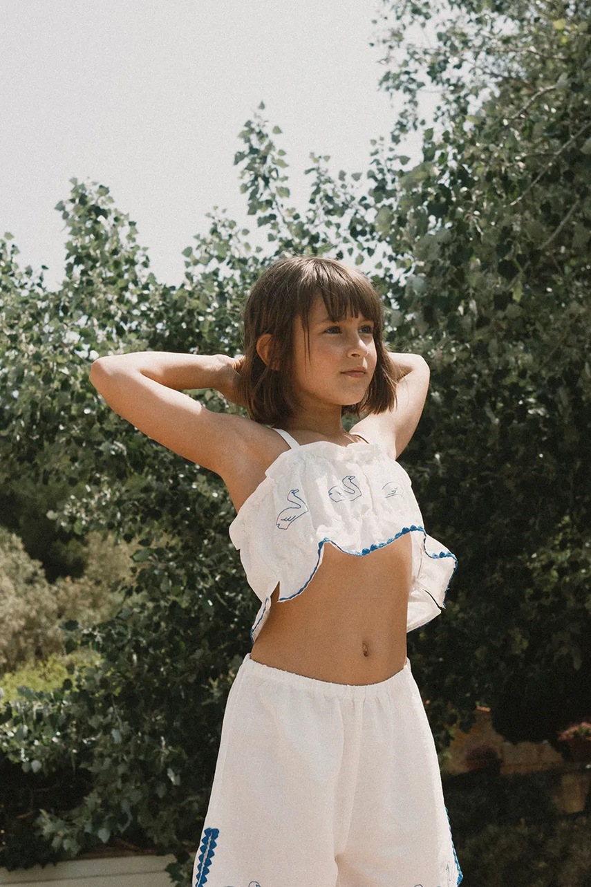 Παιδικό μπλουζάκι με λινό Tinycottons SWANS BOWS LINEN TOP φωτογραφία