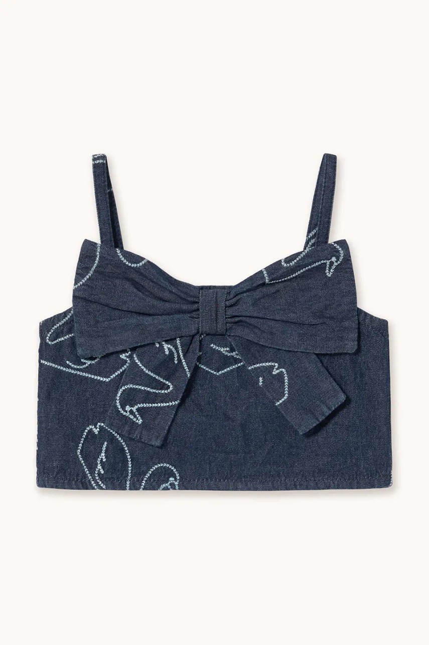 Дитячий джинсовий топ Tinycottons BIG SWANS DENIM BOW TOP