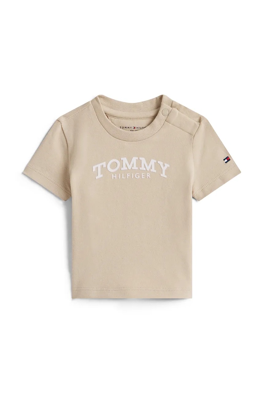 Levně Kojenecké tričko Tommy Hilfiger béžová barva, s aplikací, KN0KN02146