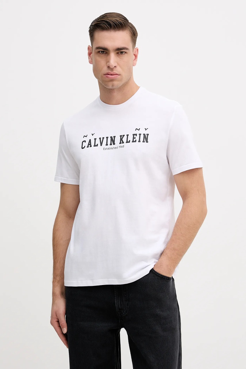 Levně Bavlněné tričko Calvin Klein Jeans pánské, bílá barva, s potiskem, LV14RE817G