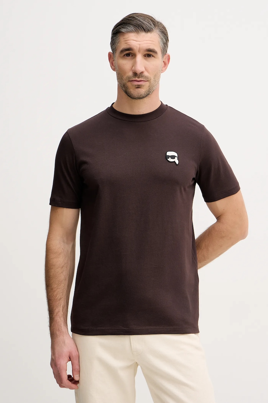 Karl Lagerfeld tricou din bumbac culoarea maro, uni, 561224.755710