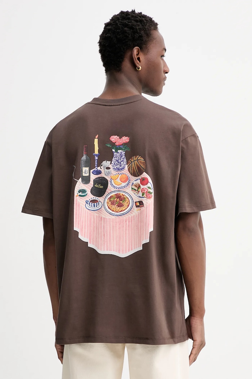 Les Deux tricou din bumbac Cole culoarea maro, cu imprimeu, 1001106