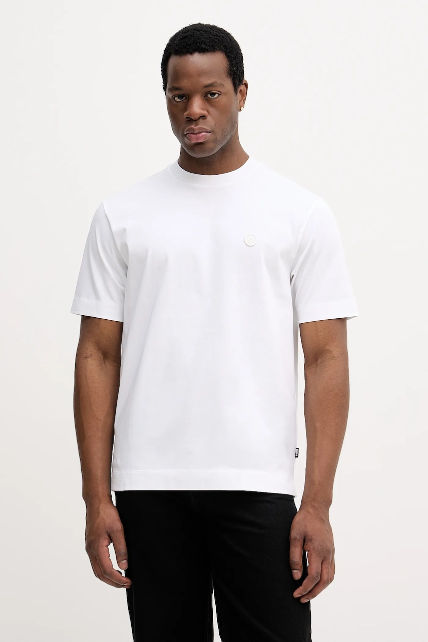 BOSS tricou din bumbac culoarea alb, neted, 50559050