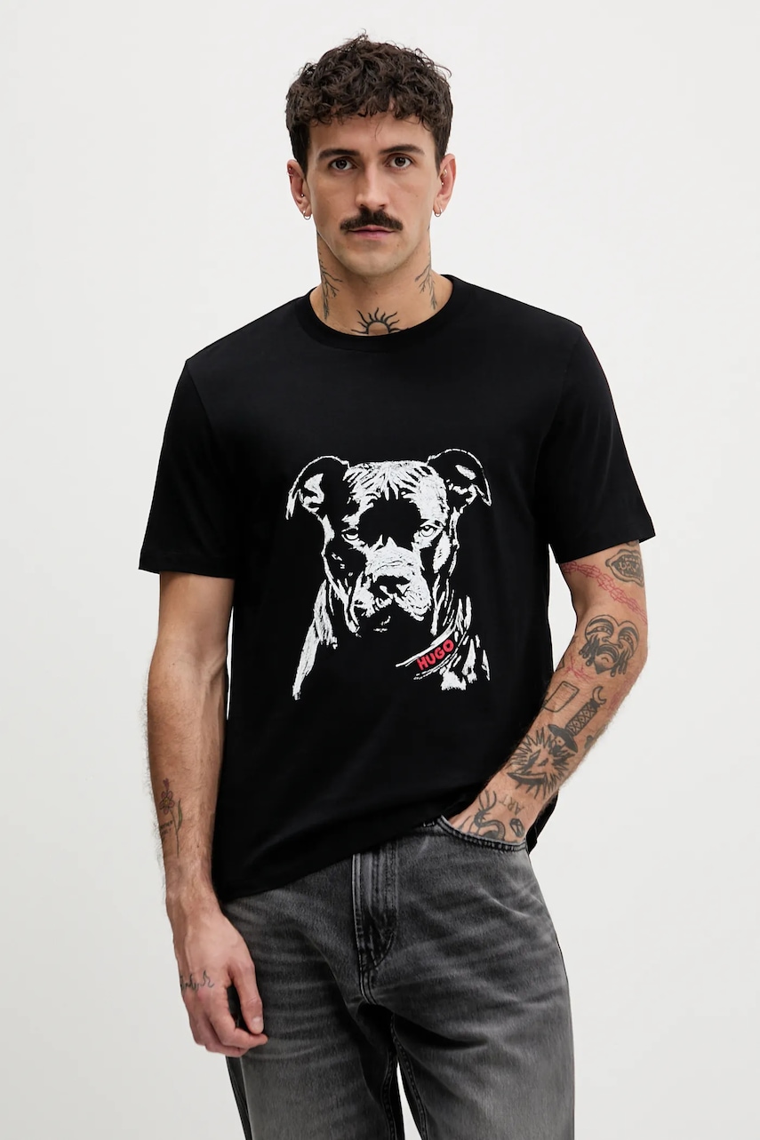 HUGO tricou din bumbac culoarea negru, modelator, 50553779