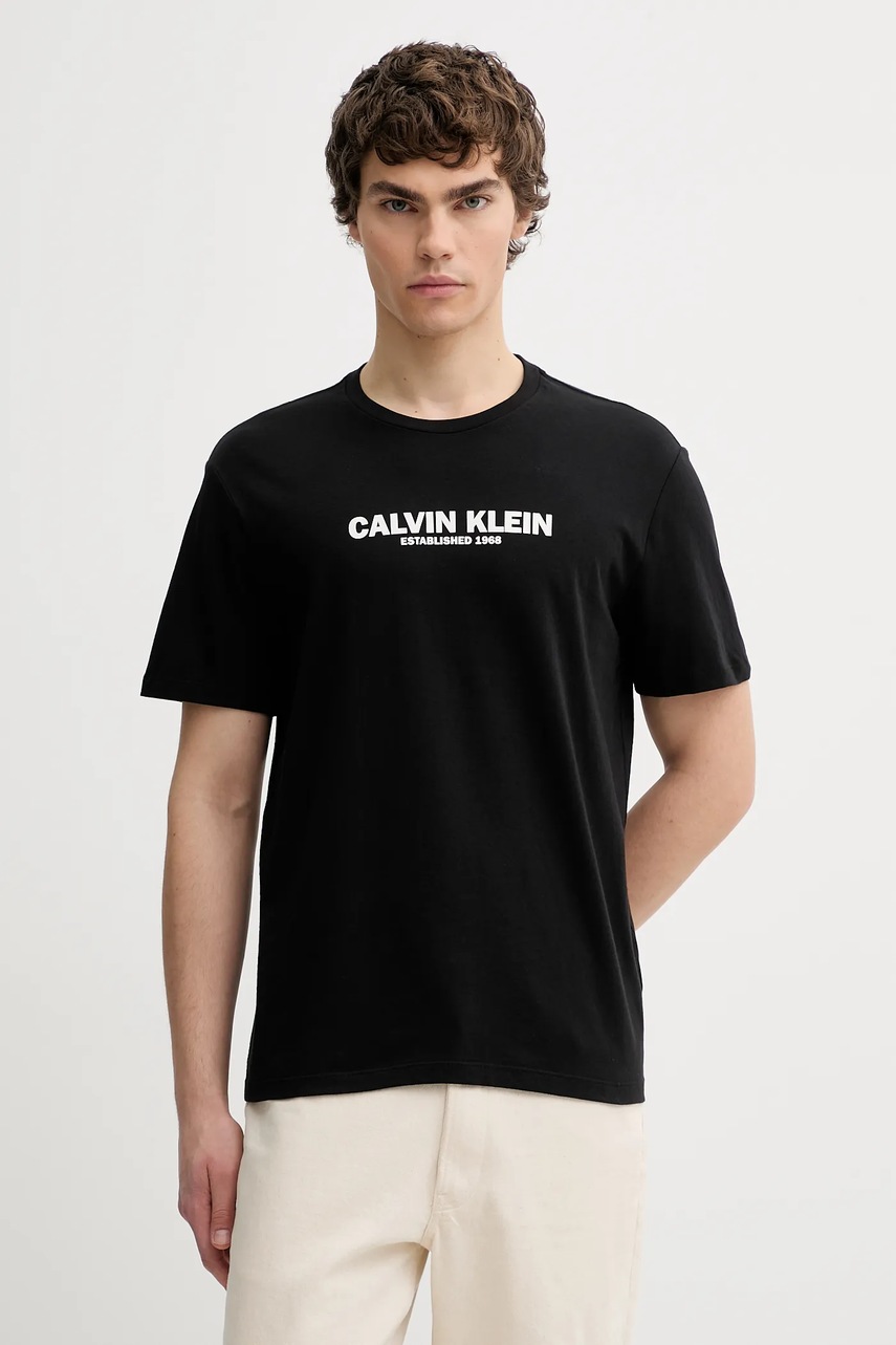 Levně Bavlněné tričko Calvin Klein pánské, černá barva, s potiskem, LV04RE820G