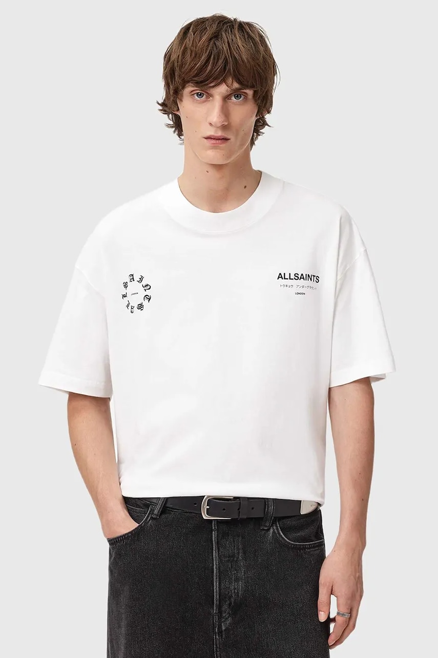 AllSaints tricou din bumbac culoarea alb, cu imprimeu, M042PD