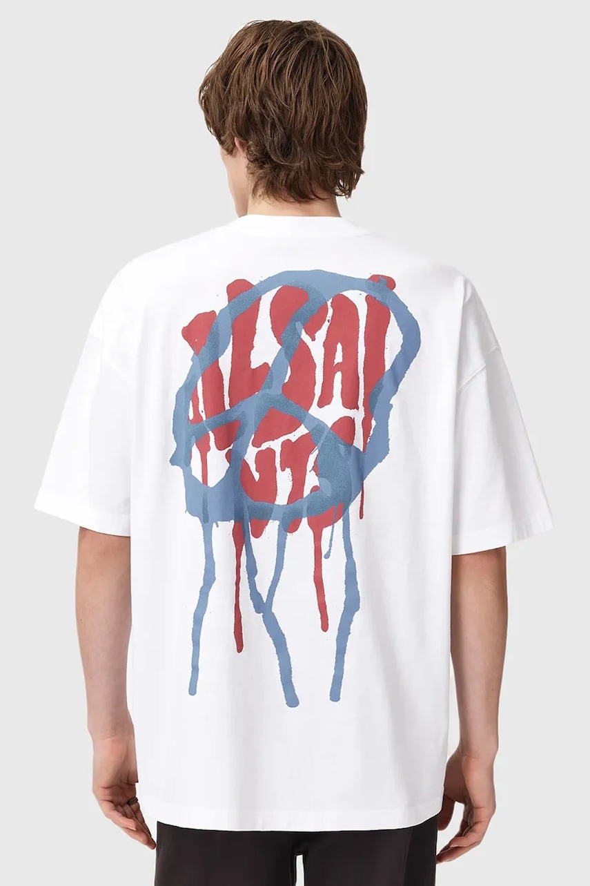 AllSaints tricou din bumbac culoarea alb, cu imprimeu, M035PD