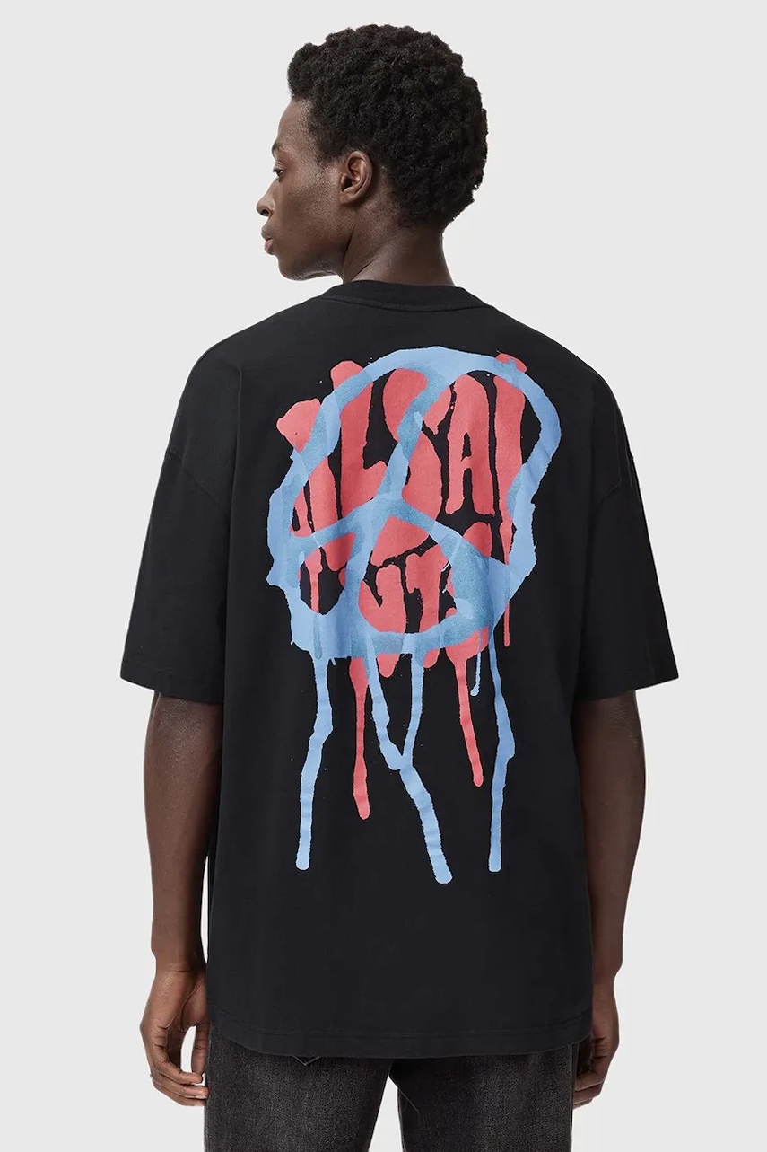 AllSaints tricou din bumbac culoarea negru, cu imprimeu, M035PD
