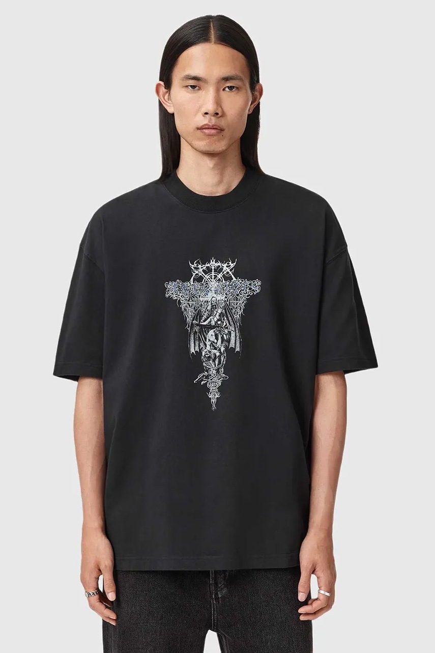 AllSaints tricou din bumbac culoarea negru, cu imprimeu, M030PD