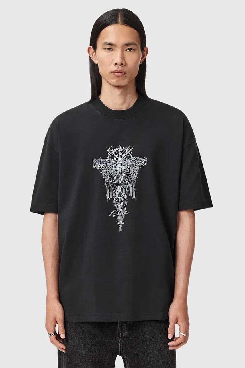 AllSaints tricou din bumbac culoarea negru, cu imprimeu, M030PD