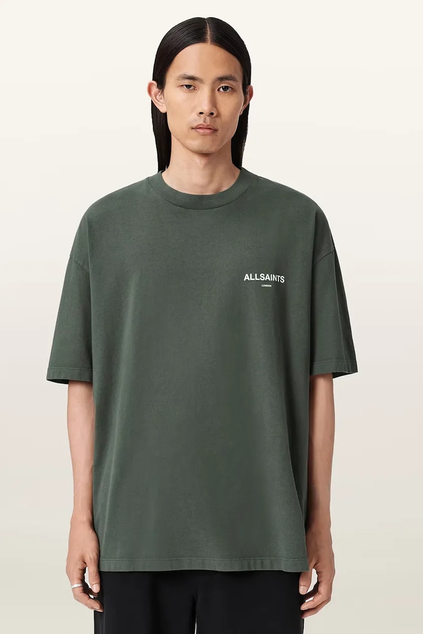 AllSaints tricou din bumbac culoarea verde, cu imprimeu, M045PD
