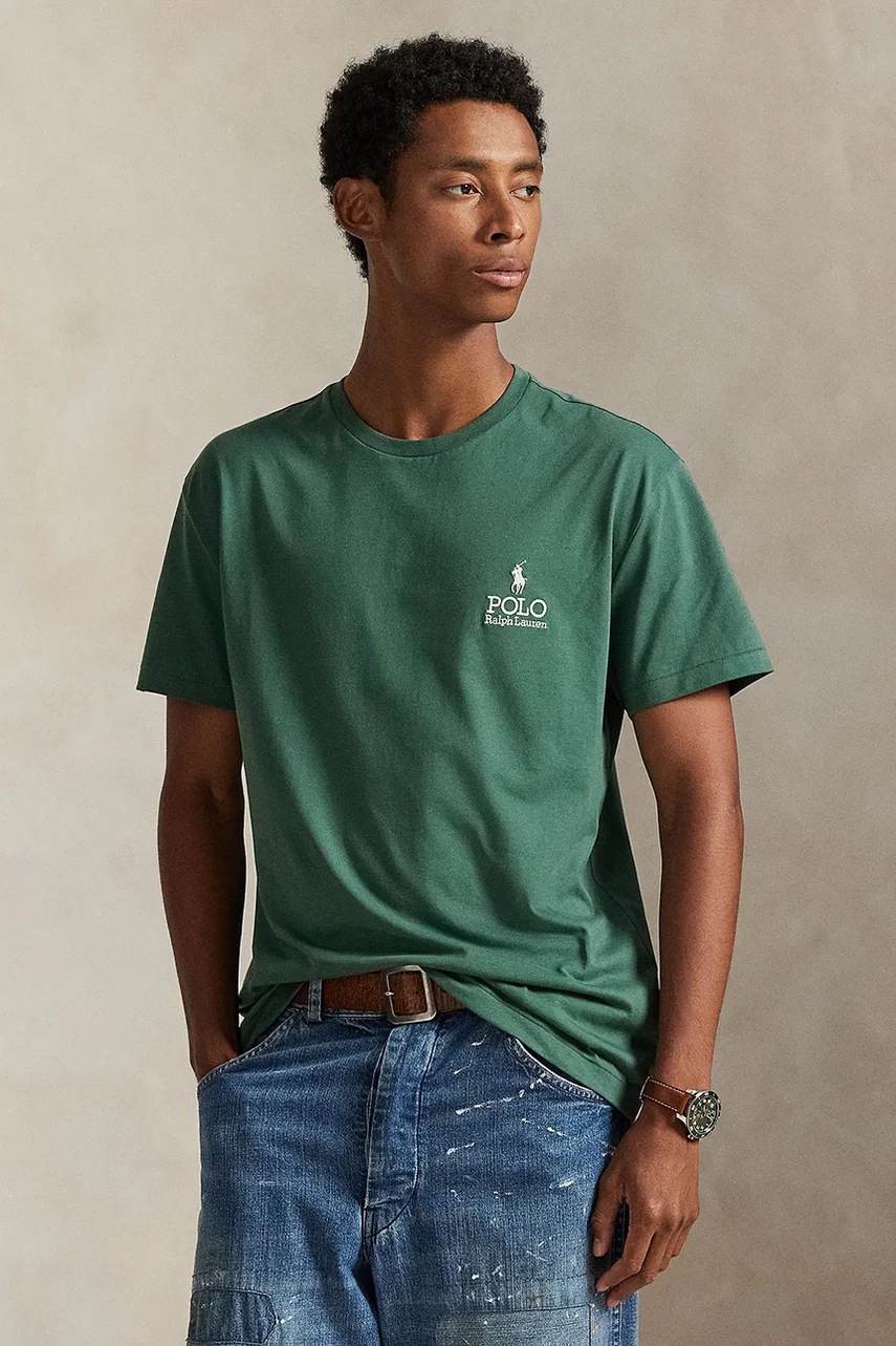 Levně Bavlněné tričko Polo Ralph Lauren pánské, zelená barva, 710981136