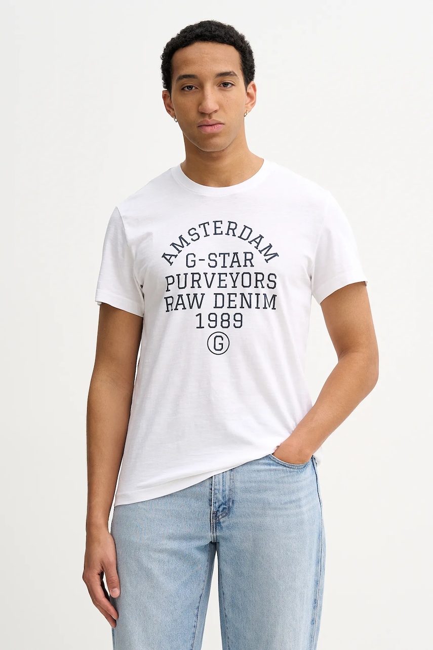 G-Star tricou din bumbac culoarea alb, cu imprimeu, D26856-C372