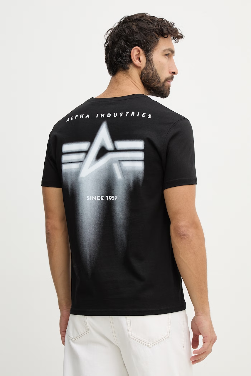 Alpha Industries t-shirt bawełniany Spray Print męski kolor czarny z nadrukiem 266526
