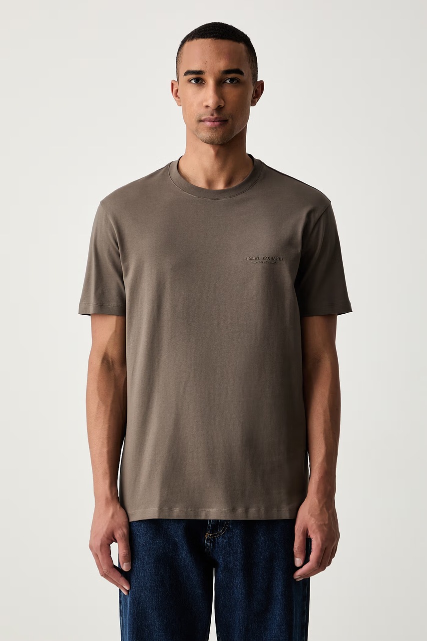 Armani Exchange T-Shirt Bawełniany, Brązowy T-Shirty Męskie Rozmiar S