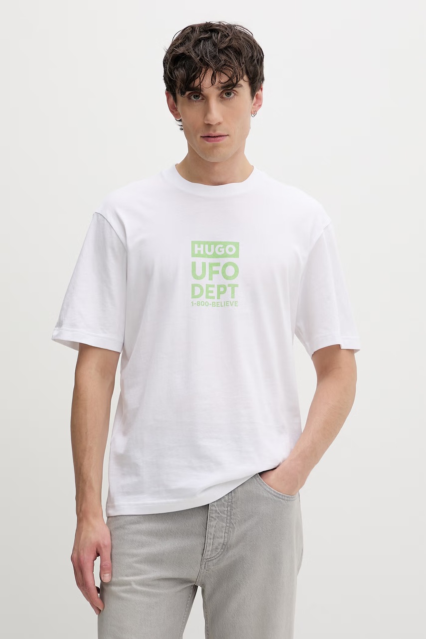 Ανδρικό μπλουζάκι από βαμβάκι HUGO Blue Nufotee 50560048 λευκό L,XL,M,XS,S,XXL