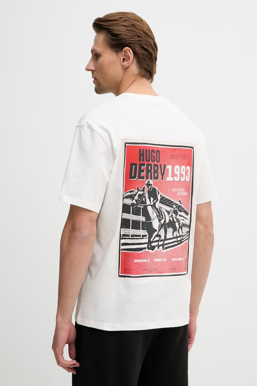 HUGO T-shirt ανδρικό βαμβακερό Derlyns 50557618 μπεζ L,S,M,XS,XXL,XL