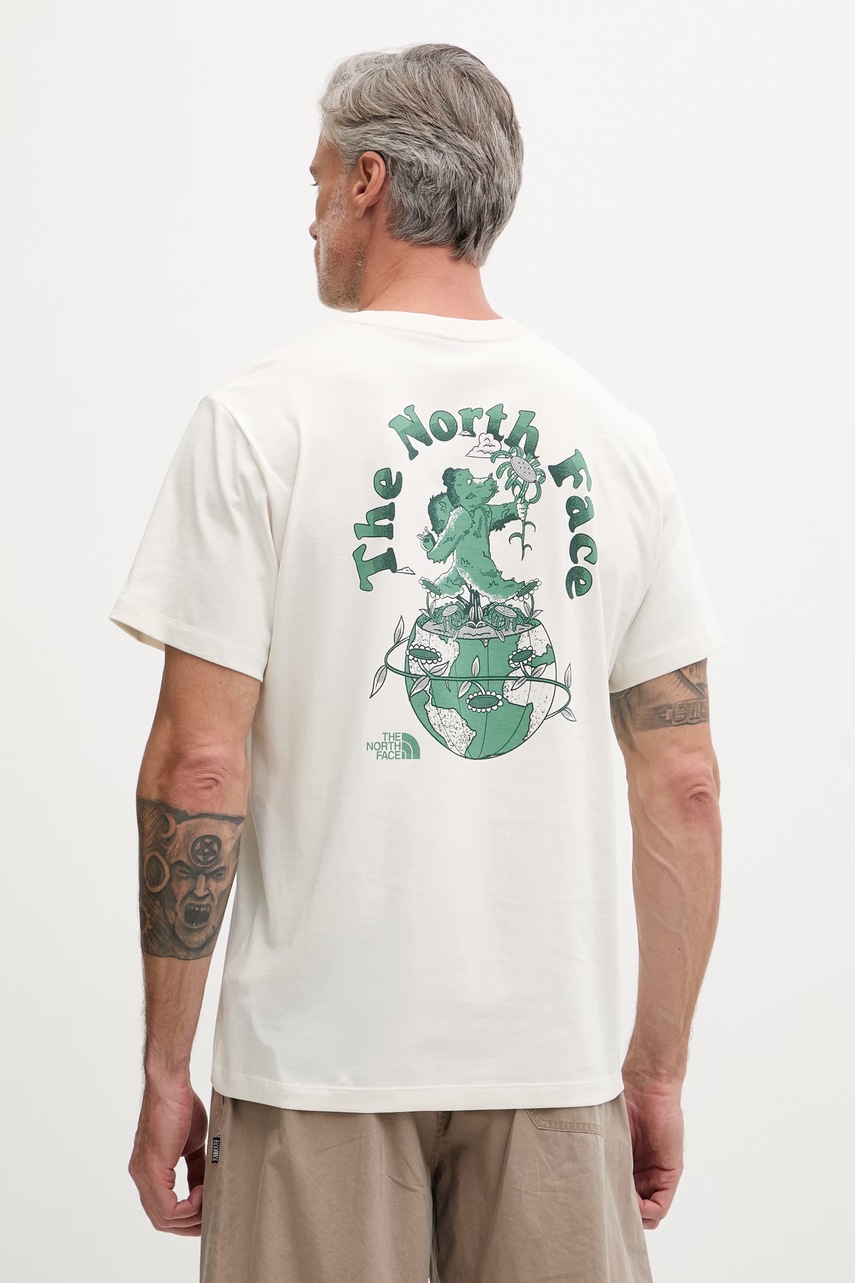 The North Face t-shirt ανδρικό βαμβακερό RETRO EARTH NF0A8G9PQLI1 μπεζ L,XL,S,XXL,M