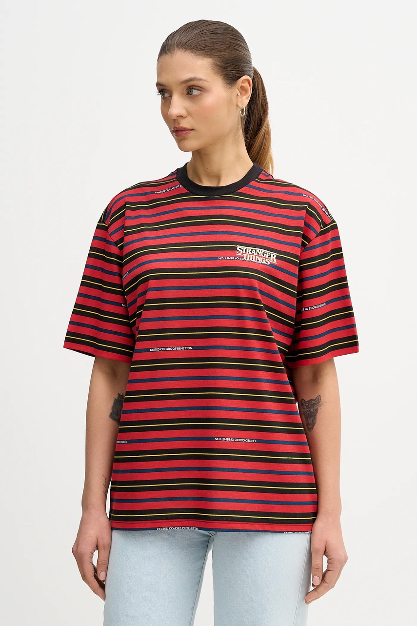 United Colors of Benetton tricou din bumbac x Stranger Things culoarea rosu, modelator, 3LQMU10BC