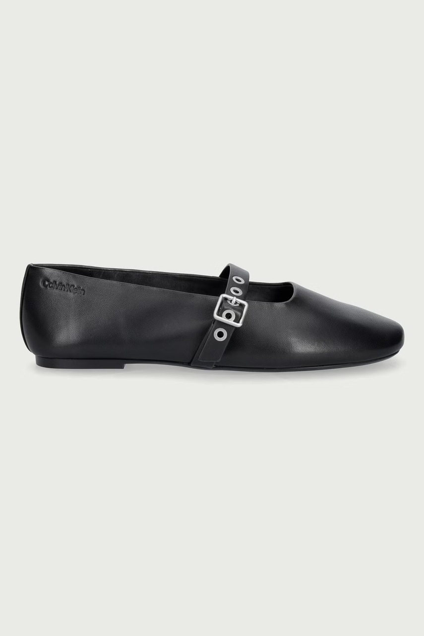 Calvin Klein  балеринки от кожа OBL BALLERINA MJ BUCKLE LTH