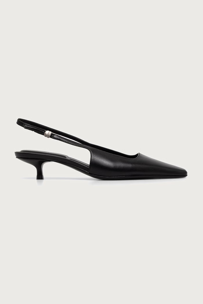 Calvin Klein  обувки с дебел ток от кожа KITTEN HEEL SLING PUMP LTH HDW