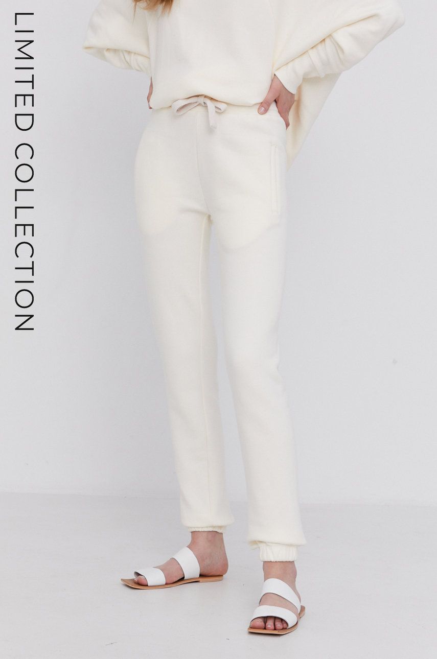Answear Lab Pantaloni ECO femei, culoarea crem, material neted